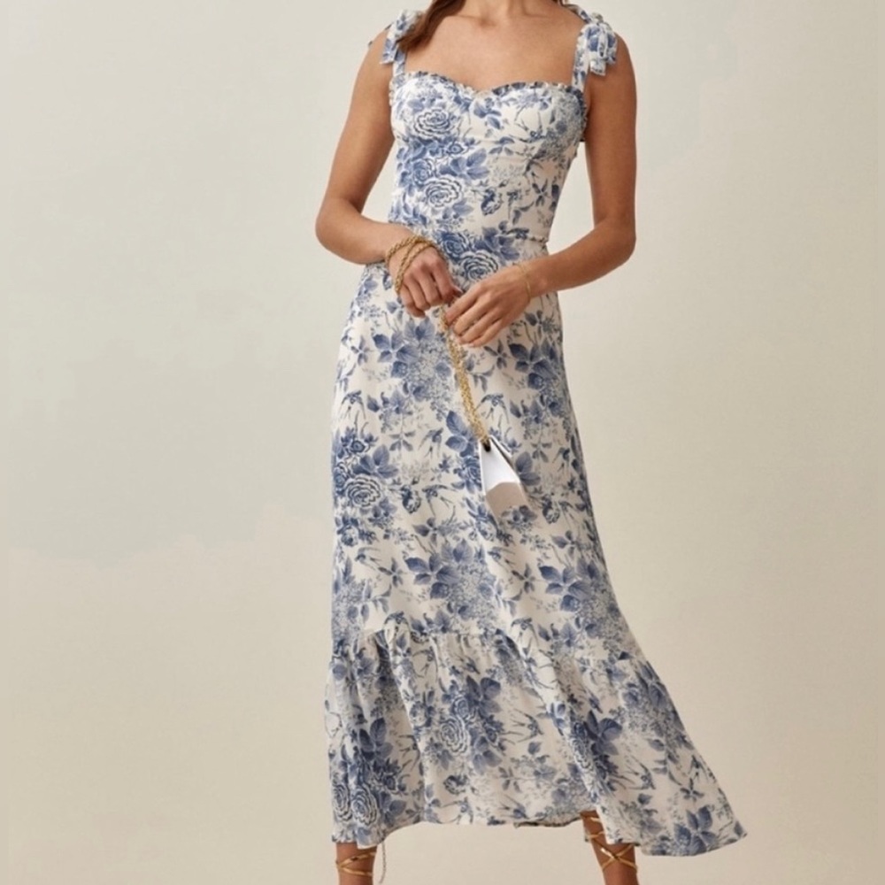 Reformation Blue and White Floral Midi Dress